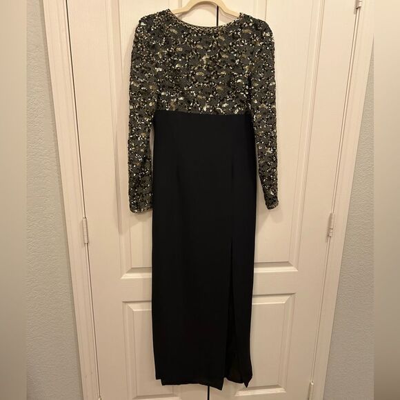 Vintage 80s/90s Louis Feraud Black Beaded Empire Waist Evening Gown, Size S - Picture 1 of 11
